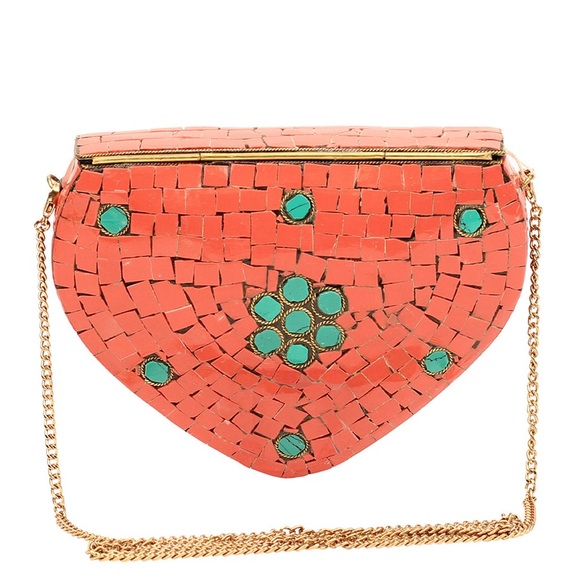 Elegant Gold Boho Orange & Turquoise Statement Bag - Picture 2 of 4